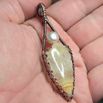 Crazy Lace Agate Pendant Real Pearl - Copper Wire Wrap