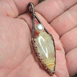 Crazy Lace Agate Pendant Real Pearl - Copper Wire Wrap