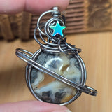 Marcasite Agate Planet Pendant - Oxidized Sterling Silver Geode Wrap