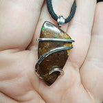 Australian Boulder Opal Pendant in Sterling Silver - Large Abstract