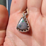 Green and Blue Spotted Boulder Opal Pendant in Sterling Silver