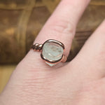 Aquamarine Crystal Ring sz 9 – Raw Termination in Forged Copper