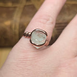Aquamarine Crystal Ring sz 9 – Raw Termination in Forged Copper