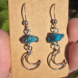 Kingman Turquoise Nugget Moon Earrings in Sterling Silver