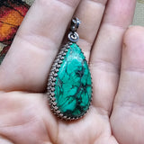 Malachite Plume Pendant in Antiqued Sterling Silver
