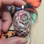 Carved Rhodonite Rose Pendant – Floral Stone Necklace