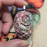 Carved Rhodonite Rose Pendant – Floral Stone Necklace