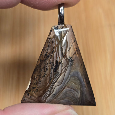 Rare Blue Biggs Jasper Pendant – Desert Scene Gunmetal Tone
