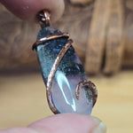 Purple Agate Pendant with Metallic Green Moss – Hammered Copper Necklace