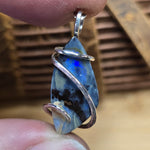 Boulder Opal Pendant with Blue-Green Fire – Sterling Silver Forged Embrace