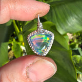 Double Sided Faceted Rainbow Aurora Opal Pendant In Sterling Silver