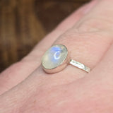 Moonstone Ring sz 11 – Golden + Ice Blue Flash Sterling Silver