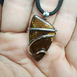 Australian Boulder Opal Pendant in Sterling Silver - Large Abstract