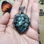 Carved Ocean Blue Labradorite Lion Pendant in Sterling Silver