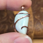 Light Blue Amazonite Pendant - Copper Wrapped Stone Jewelry