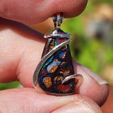 Boulder Opal Pendant Lightning Fire Yowah Nut Pattern - Sterling Silver