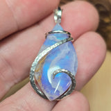 White Plume Agate Pendant – Sterling Silver + Rainbow Aurora Opal - Rock Your World 