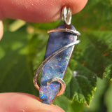 Boulder Opal Pendant Rainbow Fire - Hammered Sterling Silver