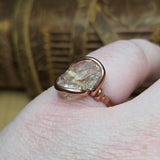 Raw Oregon Sunstone Crystal Ring Sz 7.5 in Copper