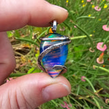 Large Rainbow Aurora Opal Pendant In Hammered Sterling Silver