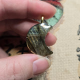 Golden Flash Labradorite Crescent Pendant – Moon Phase Necklace