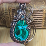 Malachite Chrysocolla Pendant - Intricate Wire Wrap Antiqued Copper