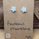 Rainbow Moonstone Star Earrings - Faceted Sterling Silver Studs