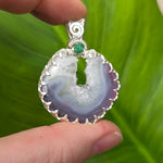 Purple Banded Agate Geode Pendant – Sterling Silver with Emerald Accent - Rock Your World 