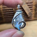 Boulder Opal Pendant with Blue Fire – Sterling Silver Forged Embrace