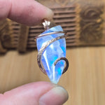 White Plume Agate + Purple-Blue Aurora Opal Pendant – 14kt Rose Gold Fill Tension Set