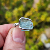 Aquamarine Crystal Ring – sz 7.5 – Clear Blue Natural Beryl