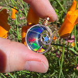 Moon and Stars Rainbow Aurora Opal Pendant In 14kt Rose Gold Fill and Sterling Silver