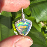 Double Sided Faceted Rainbow Aurora Opal Pendant In Sterling Silver