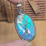 Plume Agate + Aurora Opal Spooky Tree of Life Pendant – Oxidized Sterling Silver