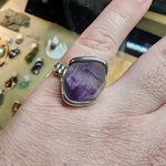 Double Terminated Hourglass Amethyst Crystal Ring in Sterling Silver Sz 8.5