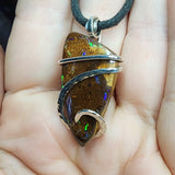 Australian Boulder Opal Pendant in Sterling Silver - Large Abstract