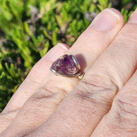 Melody Stone Super Seven Amethyst Crystal Ring in Sterling Silver Sz 7