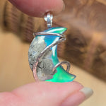 Marcasite Plume Agate Moon Pendant – Sterling Silver + Green Aurora Opal