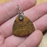 Double Sided Gold and Red Moss Agate Pendant in Sterling Silver