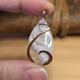 Tube Moss Agate Pendant Crystal Fade with Geode Copper Wrapped