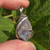 Boulder Opal Pendant with Blue Fire – Sterling Silver Forged Embrace