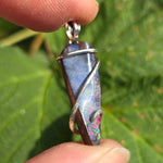 Boulder Opal Pendant Rainbow Fire - Hammered Sterling Silver