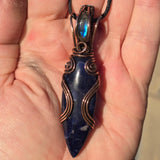 Blue Sodalite Labradorite Pendant – Copper Flow + Night Sky Flame
