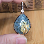 Marcasite Agate Geode Pendant - Patterned Copper Wire Wrap