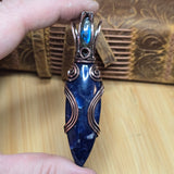 Blue Sodalite Labradorite Pendant – Copper Flow + Night Sky Flame