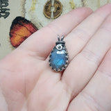 Aqua Blue Faceted Labradorite Antiqued Sterling Silver Pendant