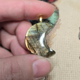 Golden Flash Labradorite Crescent Pendant – Moon Phase Necklace