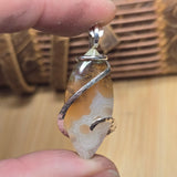 Golden Tube + Moss Carnelian Agate Pendant – Sterling Silver