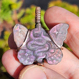 Purple Labradorite Wirewrapped Copper Pendant - Snake Butterfly Carved Wings