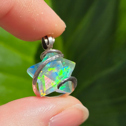 Aurora Opal Rainbow Star Pendant - Sterling Silver - Lab-Grown Magic